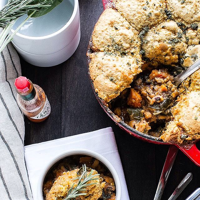 Black Eyed Pea, Swiss Chard And Sweet Potato Pie With Cornbread Crust recipe by Traci York The