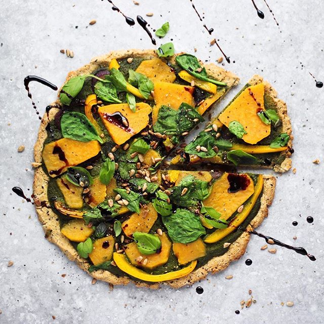 Pesto And Sweet Potato Pizza With Chickpea Flour Crust by