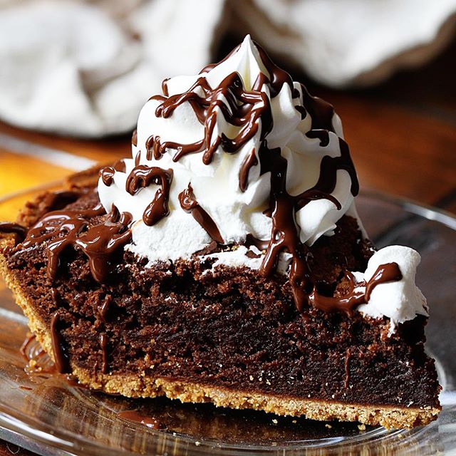Brownie Pie With Whipped Cream And Chocolate Sauce Recipe The Feedfeed