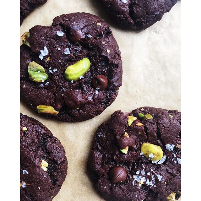 Salted Dark Chocolate Olive Oil Cookies With Pistachios recipe