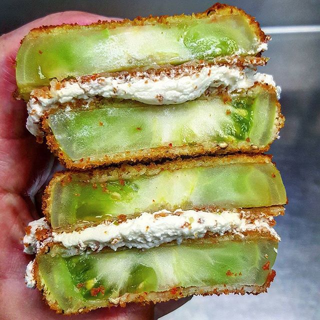 Fried Green Tomato And Goats Cheese Stack Recipe The Feedfeed