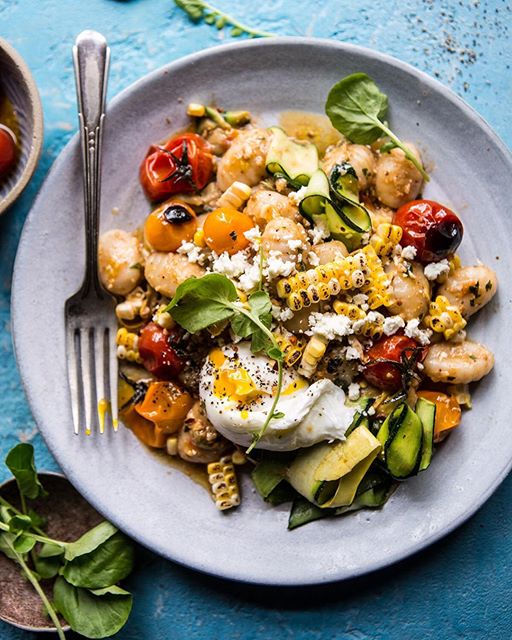 Grilled Corn Gnocchi With Tomato Pesto, Zucchini And Feta by