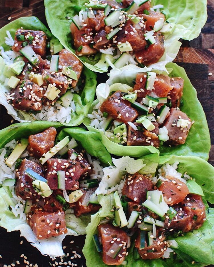 Spicy Tuna Poke Lettuce Wraps recipe
