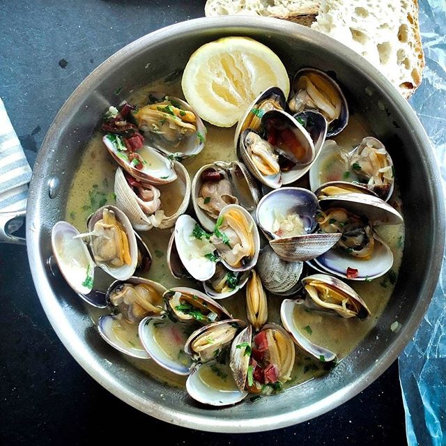 Steamed Clams With White Wine, Butter, Pancetta, Lemon And Garlic