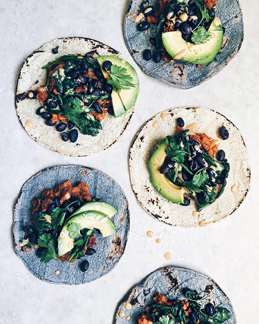 Roasted Yam Black Bean And Spinach Tacos With Cashew Cream Sauce Recipe