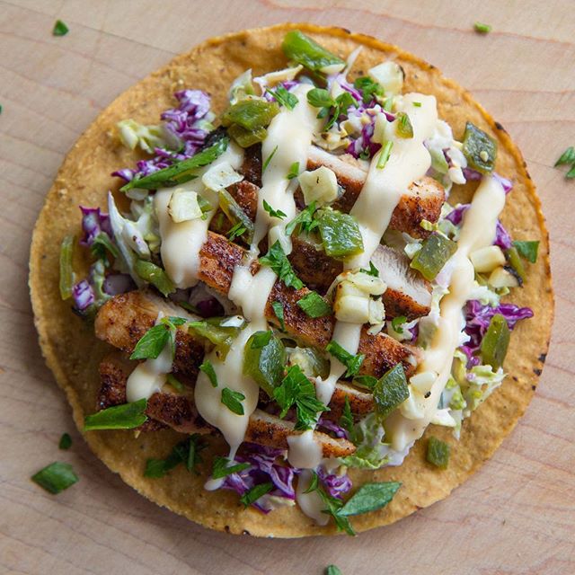 Grilled Chicken Tostada With Creamy Jack Cheese Sauce by flavcity