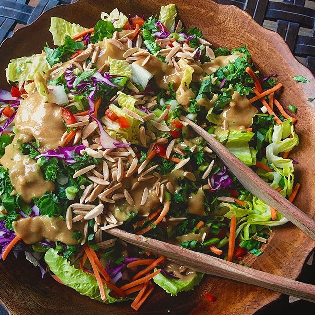 Asian Kale Salad With Ginger Peanut Dressing Recipe The Feedfeed