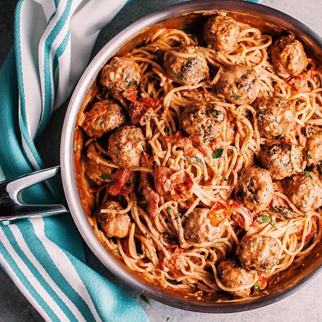 Sausage Meatball Spaghetti With Roasted Tomatoes Recipe The Feedfeed