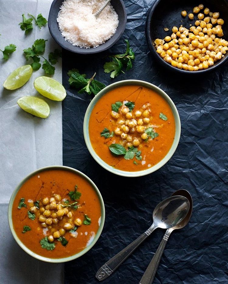 Garlic Chickpea And Curry Spiced Tomato Coconut Cream Soup Recipe The