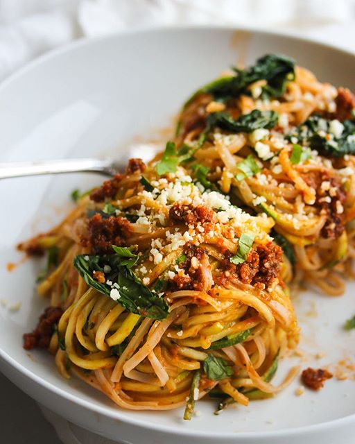Rice Noodles And Zucchini Noodles With Sun Dried Tomato Pesto Recipe