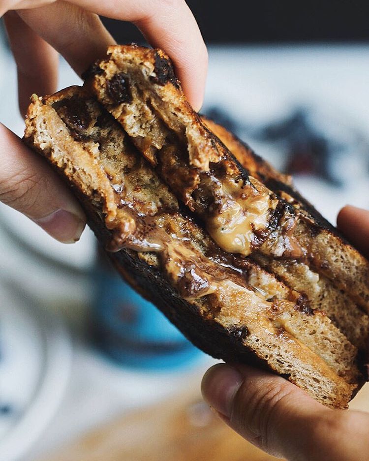 Nutella Almond Butter Mascarpone Grilled Cheese On Cinnamon Raisin