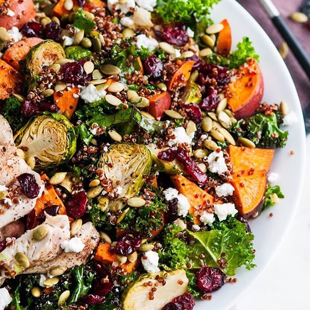 Roasted Brussel Sprout Salad With Sweet Potatoes And Quinoa Recipe