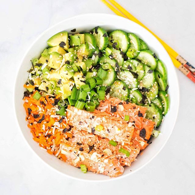 Salmon Poke Quinoa Bowl With Avocado Recipe The Feedfeed