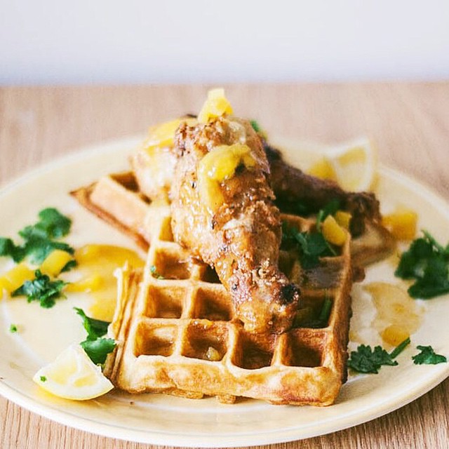 Indian Style Fried Chicken In Garam Masala & Spiced Waffles With Mango Maple Syrup Sauce Recipe