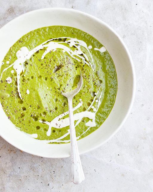 Roasted Green Tomato Soup With Garlic Cream And Herb Oil by