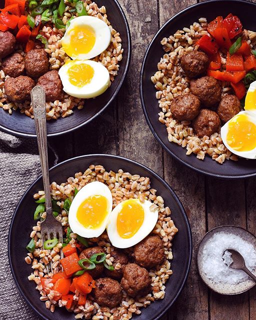 Breakfast Grain Bowls With Turkey Sausage Meatballs by foxeslovelemons