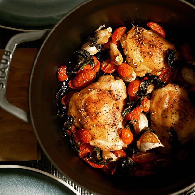 Roasted Chicken Thighs With Tomatoes, Garlic And Basil Recipe The
