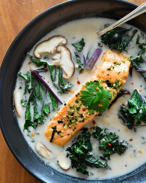 Thai Coconut Soup With Salmon And Kale Recipe The Feedfeed