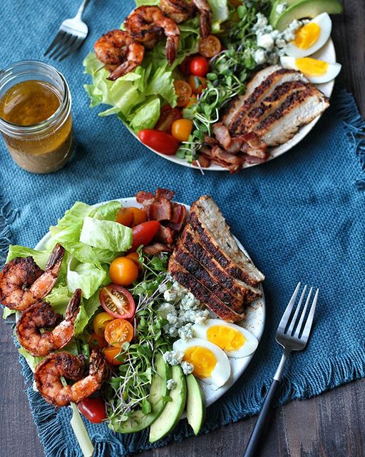 Blackened Shrimp And Chicken Cobb Salad With Dijon Vinaigrette Recipe The Feedfeed