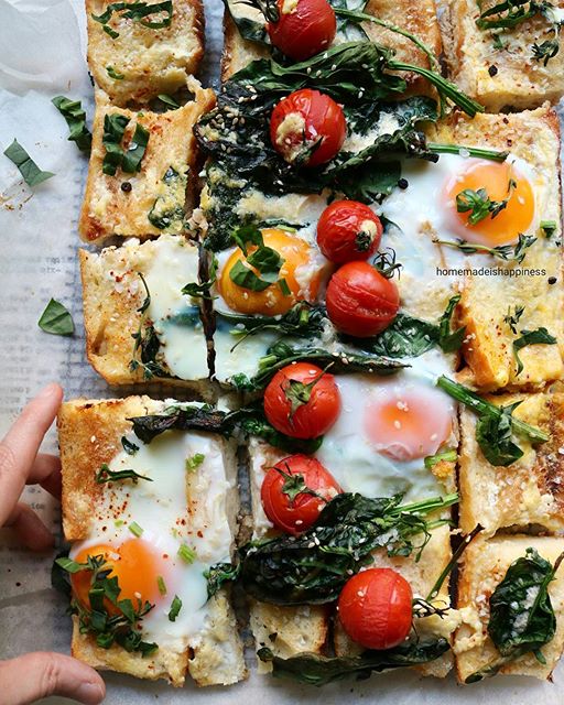 Baguette Breakfast Pizza With Eggs, Spinach, Feta & Tomatoes Recipe
