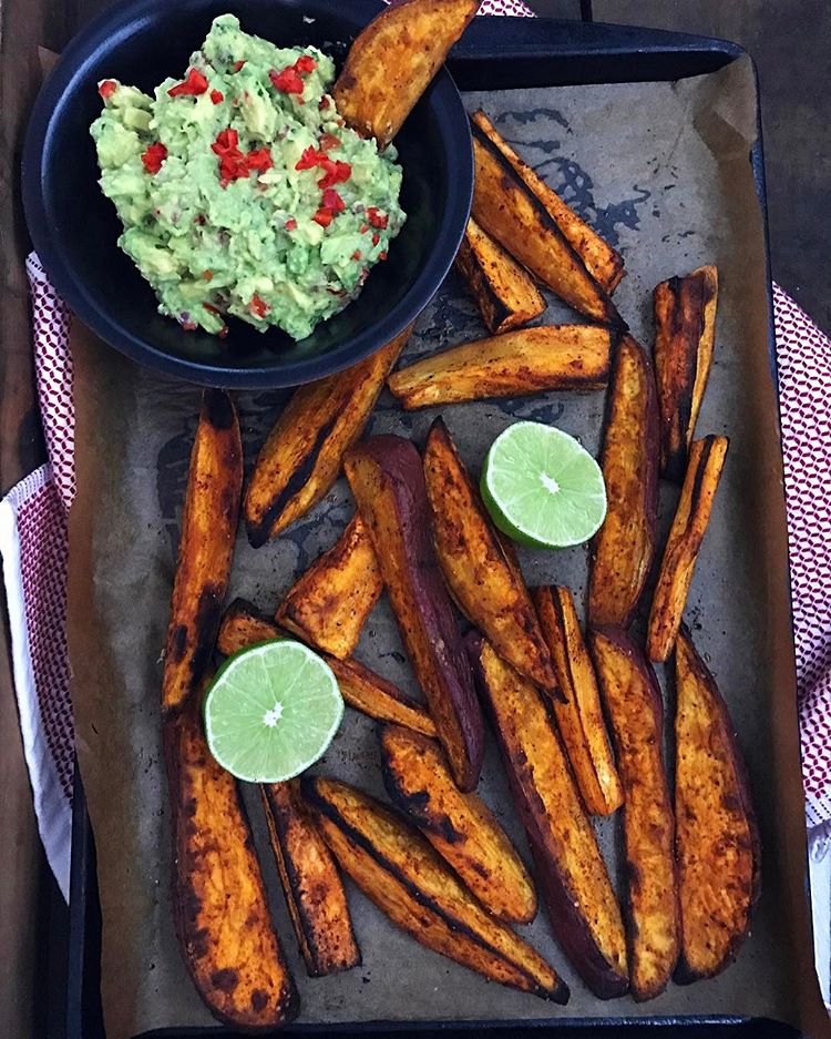Guacamole And Baked Sweet Potato Wedges Recipe The Feedfeed