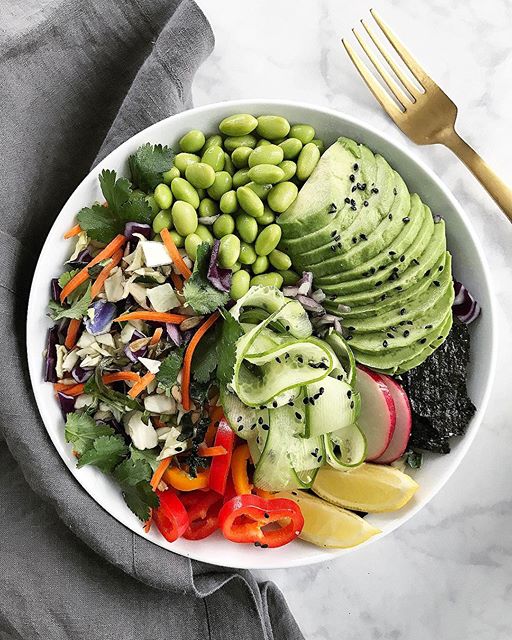 Asian Buddha Bowl with Edamame, Avocado And Sweet Peppers Recipe The