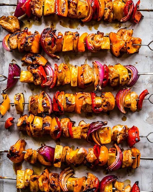 Bbq Chicken Skewers With Pineapple, Bell Pepper & Red Onions by
