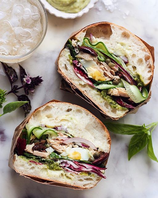 Pan Bagnat Style Sandwich With Basil Pesto Aioli Recipe The Feedfeed