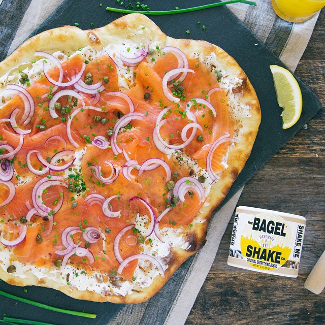 Bagel And Lox Pizza With Cream Cheese, Red Onion & Capers recipe