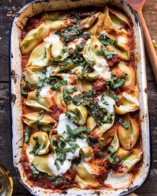 Pesto Cheese Stuffed Pasta Shell Bake With Vodka Sauce by
