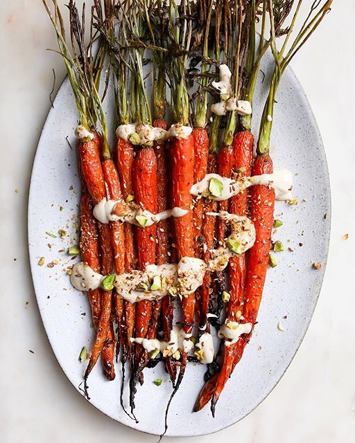 Maple Roasted Carrots Topped With Tahini Yogurt Recipe The Feedfeed