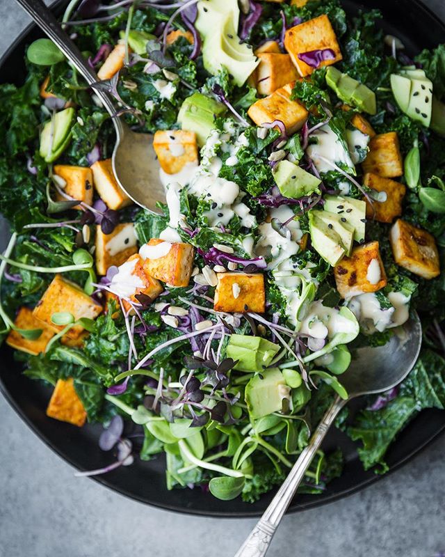 Tofu And Avocado Kale Salad With Tahini Dressing by the.green.life