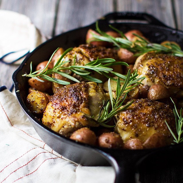 Wholegrain & Dijon Mustard Chicken Thighs With Rosemary & Potatoes by