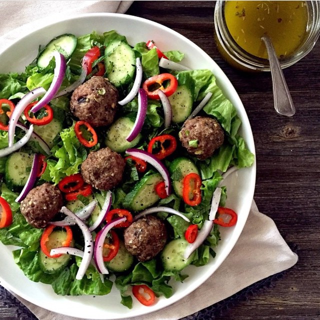 Greek Salad With Lamb Meatballs Recipe The Feedfeed
