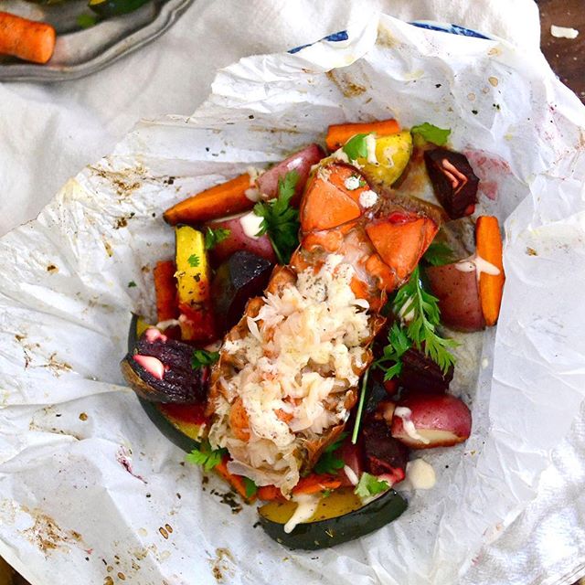 Brown Butter Lobster En Papillote With Roasted Vegetables by