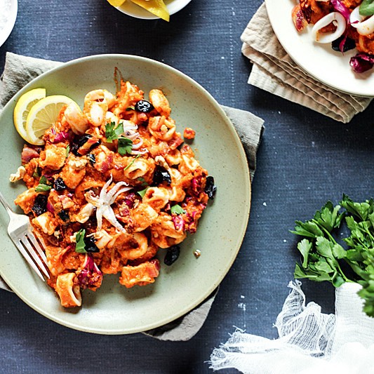 Sauteed Calamari With Smoky Spanish Romesco Sauce, Parsley & Toasted