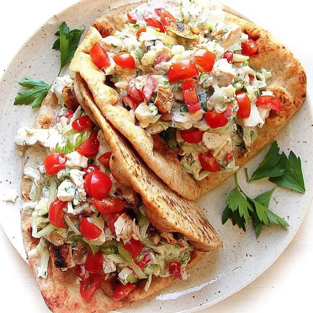 Greek Chicken Salad Pitas With Fresh Herbs & Lemon The Feedfeed