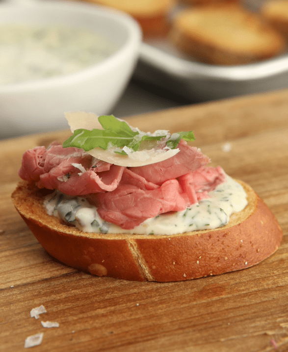 Roast Beef Crostini with CaperHerb Mayonnaise Recipe The Feedfeed