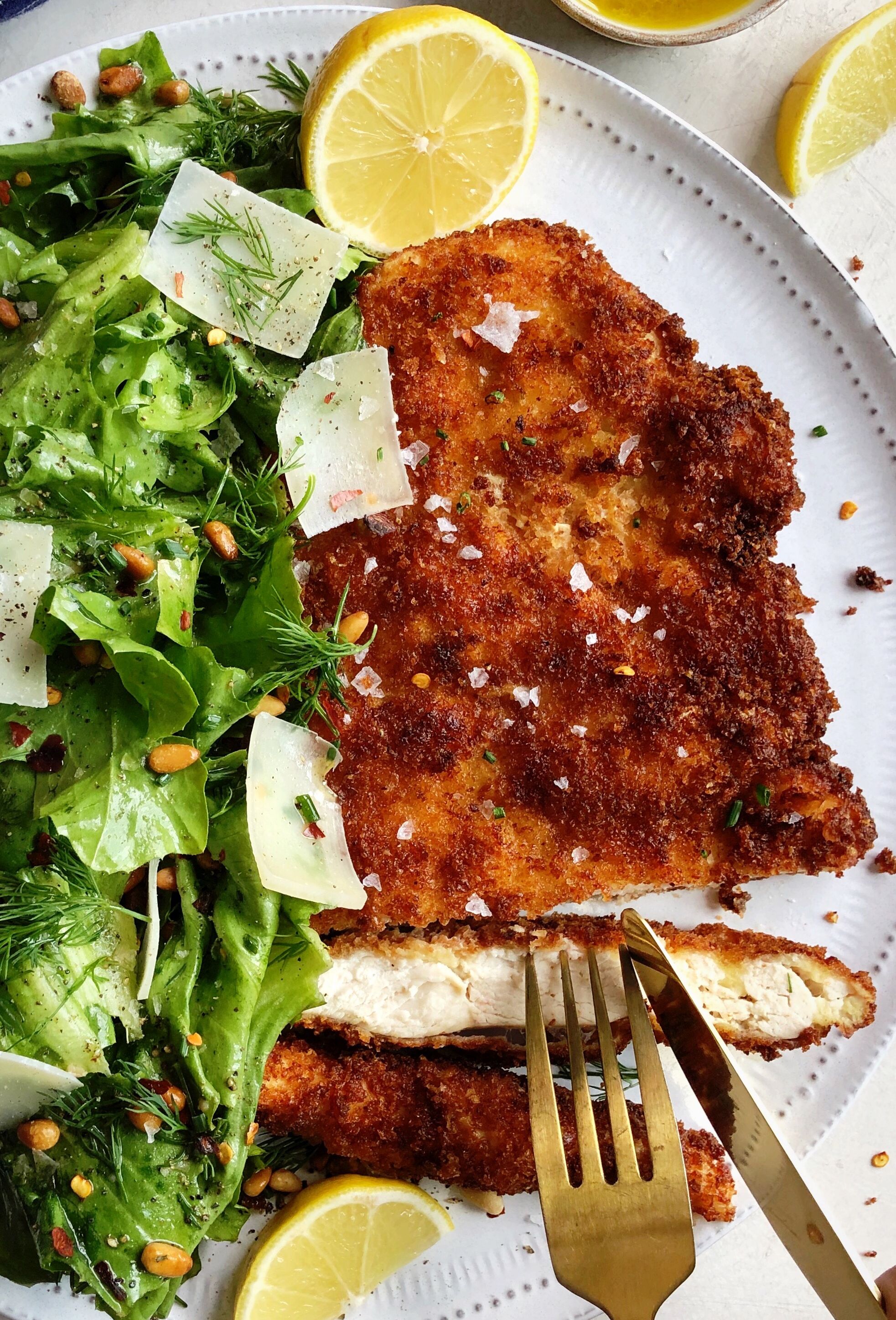 Chicken Milanese with Herby Escarole Salad Recipe The Feedfeed
