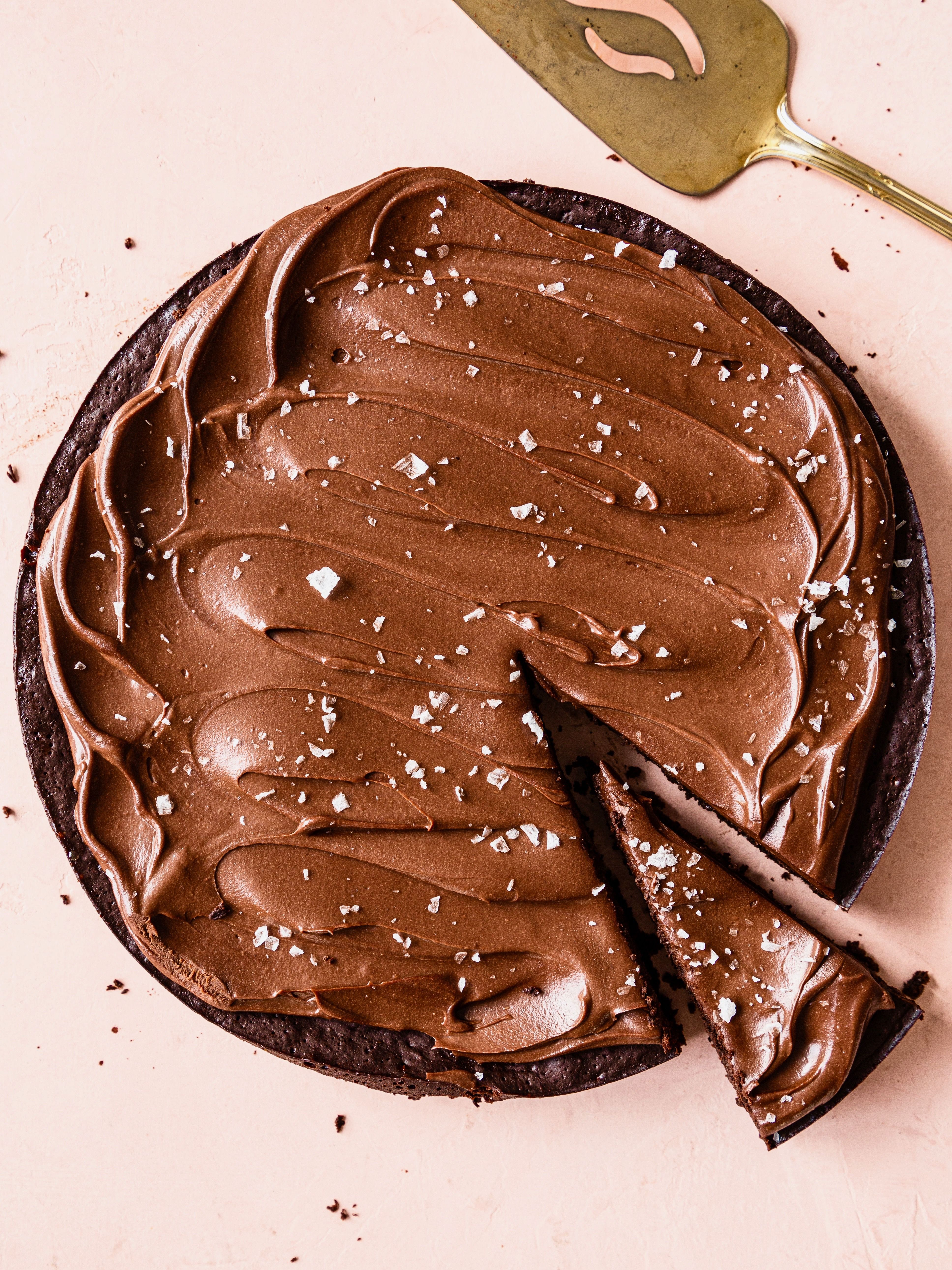 Flourless Chocolate Cake with Dark Chocolate Ganache and Flaky Salt