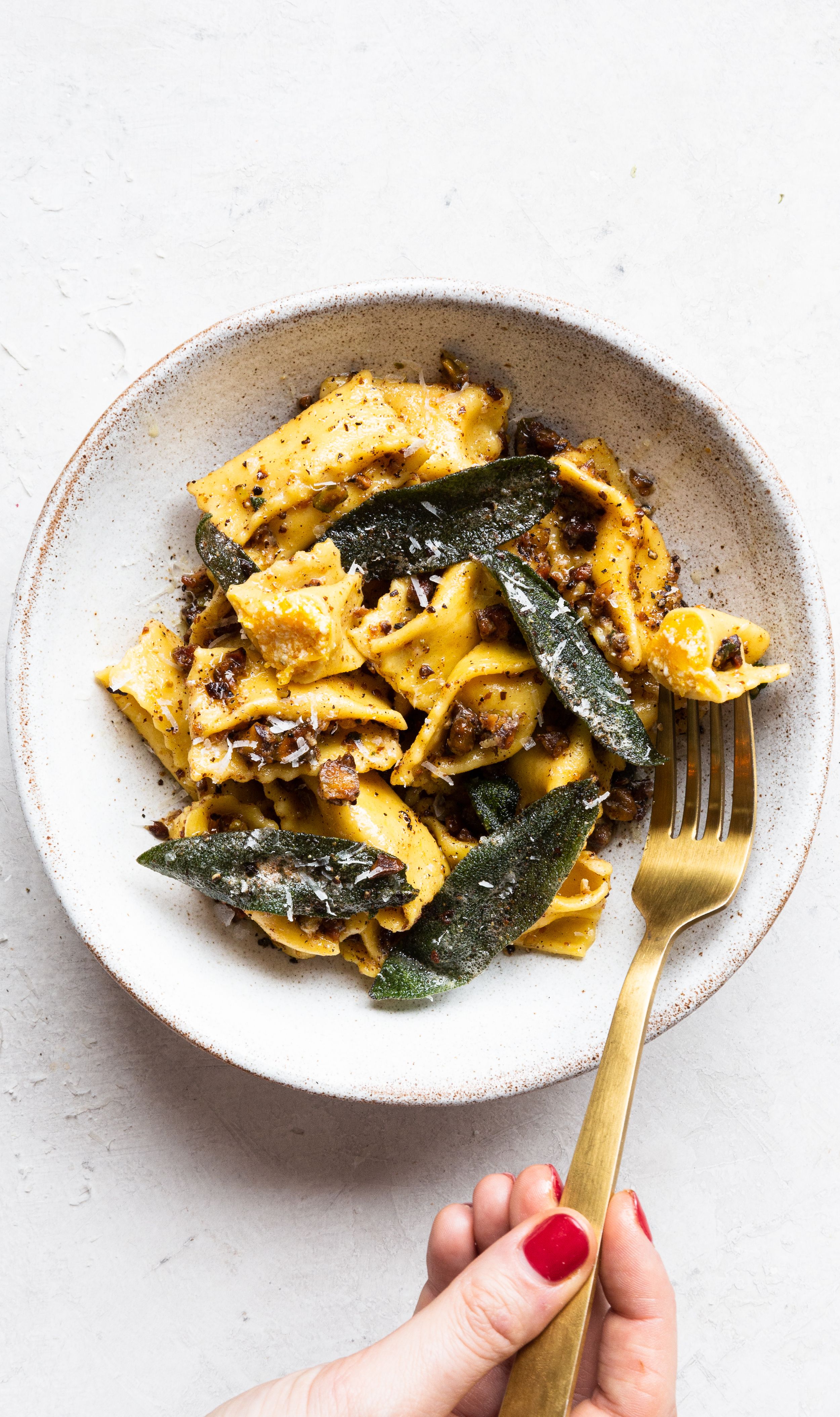 Butternut Squash Agnolotti with Ricotta Filling and Sage Pistachio