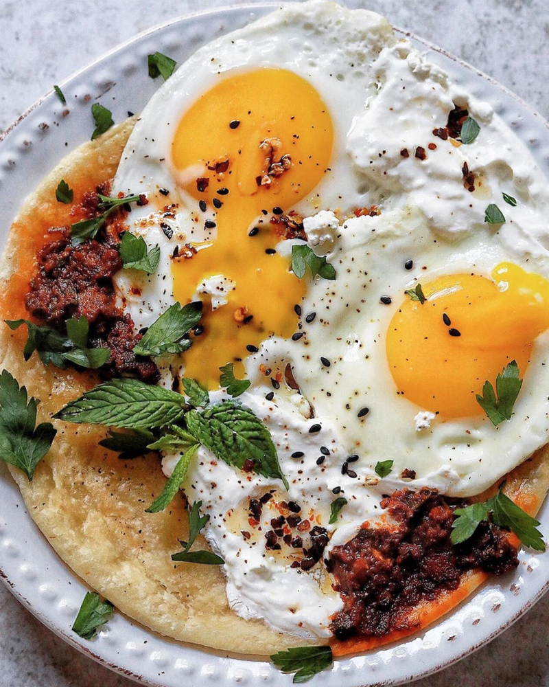 Aloo Paratha with Fried Eggs, Chili Oil and Labneh Recipe The Feedfeed