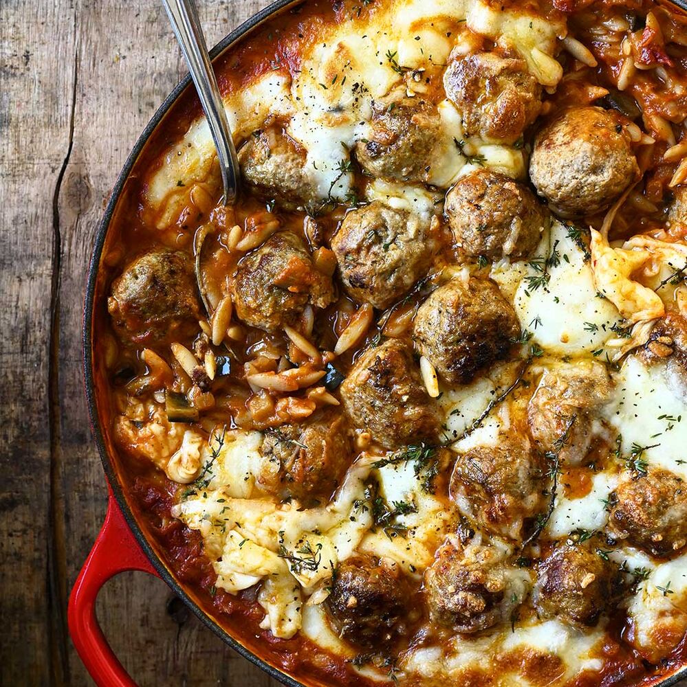 Baked Meatballs with Orzo in Roasted Pepper Sauce Recipe The Feedfeed