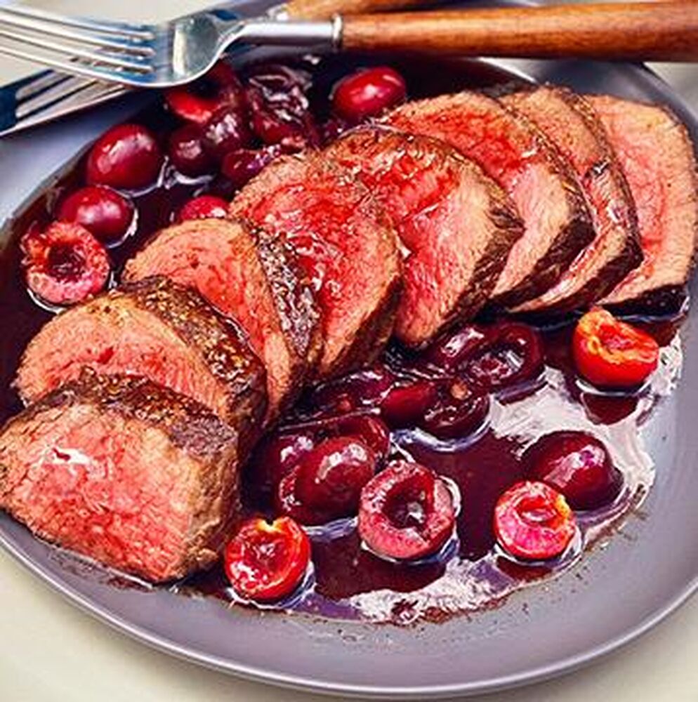 Wagyu Filet Mignon with Fresh CherryShallot Pan Sauce by double8cattle