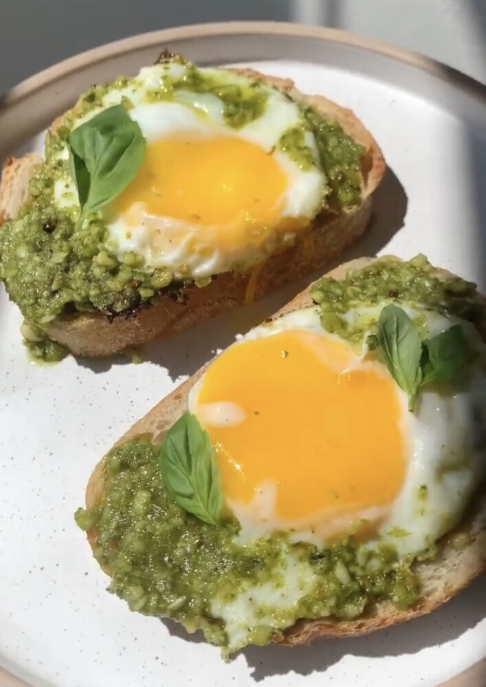 Pesto Eggs with Garlic Confit Recipe The Feedfeed