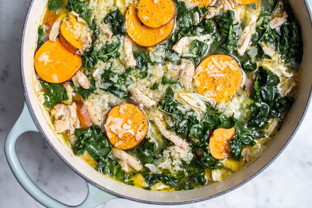 Chicken, Rice, Kale Soup with Sweet Potatoes Recipe The Feedfeed