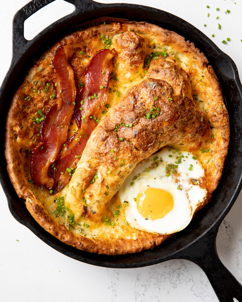 Smoked Cheddar Dutch Baby with Maple Bacon and Fried Eggs Recipe The Feedfeed