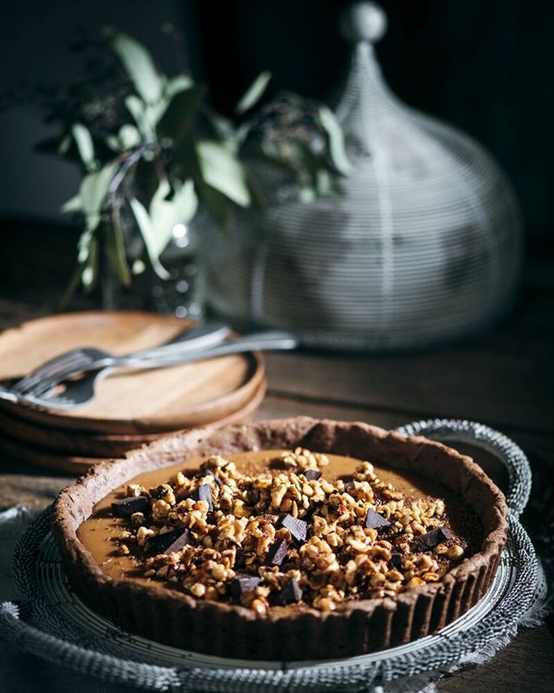 Caramel Hazelnut Tart with Chocolate Pastry by littlefiggyfood Quick