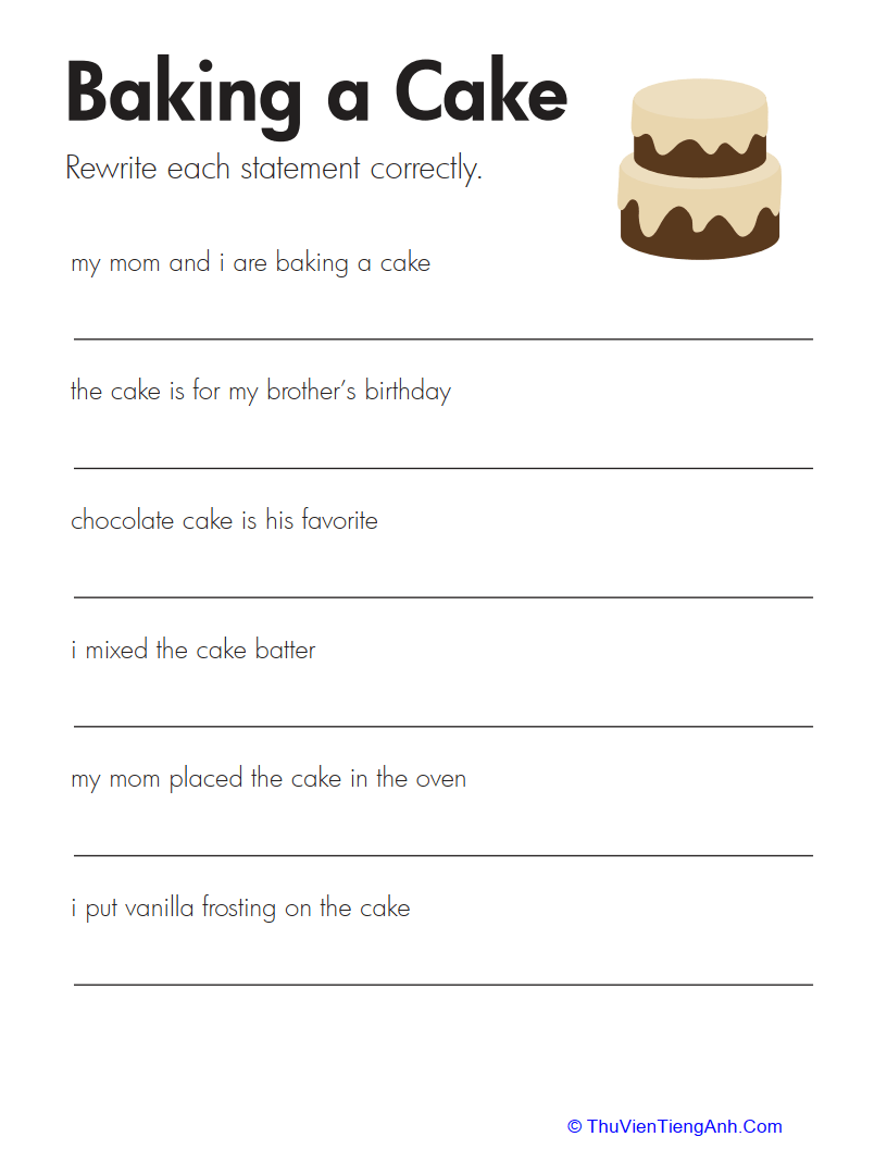 Fix the Sentences Baking a Cake Thư Viện Tiếng Anh