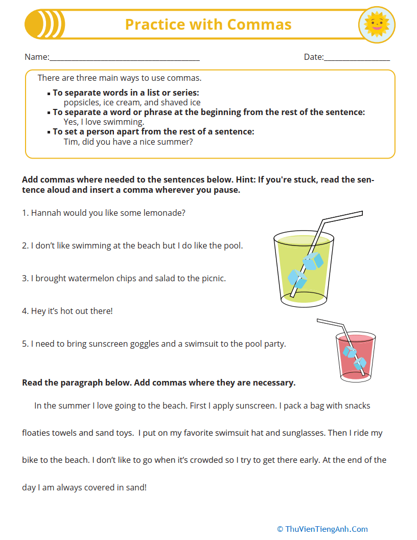 Practice with Commas - Thư Viện Tiếng Anh